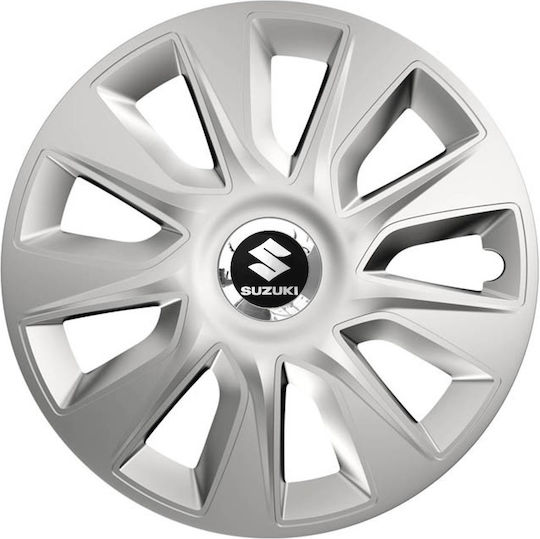 Тасии Троховe Автомобилни Versaco Stratos 14" Сребристи Хромирани Пръстени 3d Метална Емблема Suzuki 4 Броя