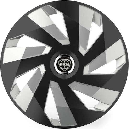 Car Wheel Hubcaps Versaco Stratos 15" Vector Black Chrome Rings Cbx 3d Metal Logo Lancia 4 Pieces