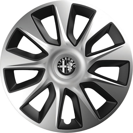 Car Wheel Hubcaps Versaco Stratos 15" Chrome Black 3d Metal Logo Alfa Romeo 4 Pieces