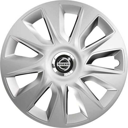 Car Wheel Hubcaps Versaco Stratos 15" Silver Chrome Rings 3D Metal Logo Volvo 4 Pieces