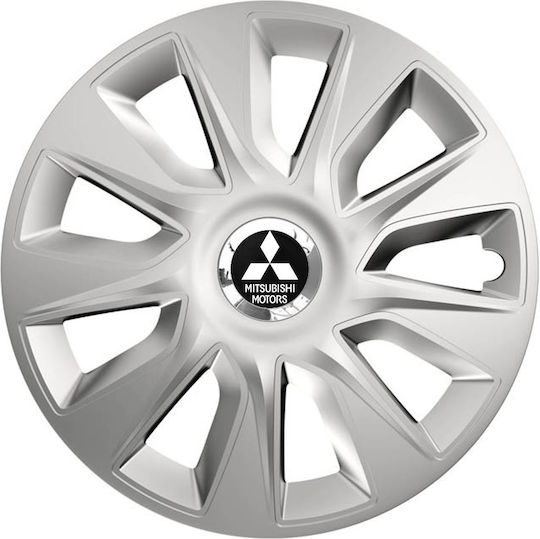 Car Wheel Hubcaps Versaco Stratos 15" Silver Chrome Rings 3d Metal Logo Mitsubishi 4 Pieces