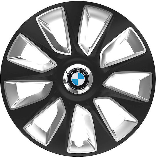 Car Wheel Hubcaps Versaco Stratos Rc Black Chrome 14" 3d Metal Logo Bmw 4 Pieces