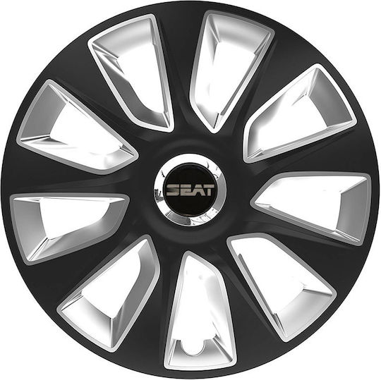 Car Wheel Hubcaps Versaco Stratos Rc Black Chrome 15" 3d Metal Logo Seat 4 Pieces