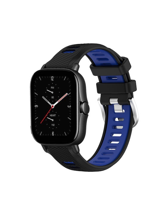 Amazfit GTS 2e 20mm Cross Texture Zweifarbige Tragbare Bänder Silikon Stahl Schwarz+Blau