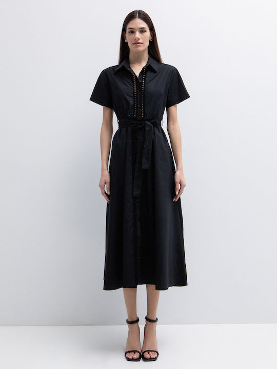 Toi&Moi Summer Midi Shirt Dress Short Sleeve Black