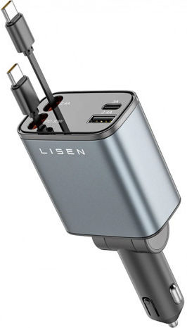 Lisen Încărcător Auto 69W De Încărcare Rapidă Cu Porturi 1xUSB-A 2xType-C Împreună Cu Cablu Type-C / Lightning