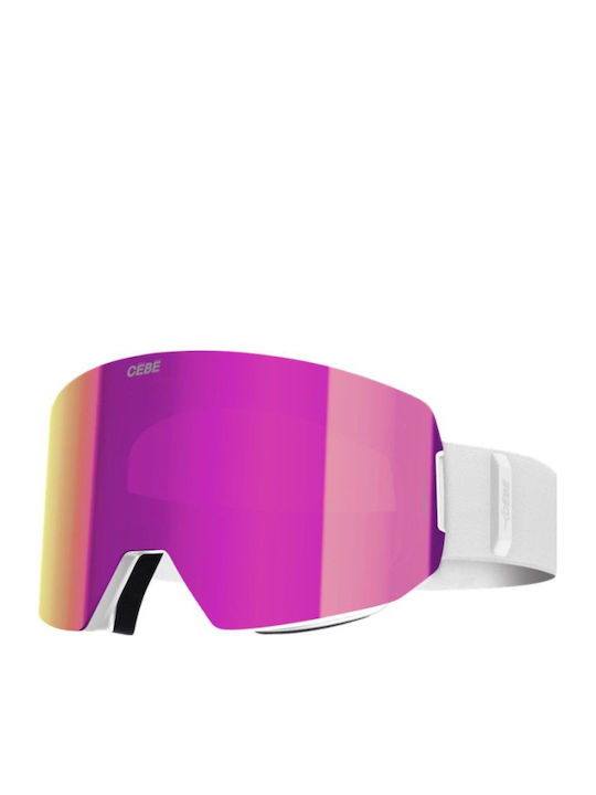 Cebe Μάσκα Σκι & Snowboard Ενηλίκων Λευκή με Φακό σε Μωβ Χρώμα Cebe Μάσκα Σκι & Snowboard Ενηλίκων Λευκή με Φακό σε Μωβ Χρώμα