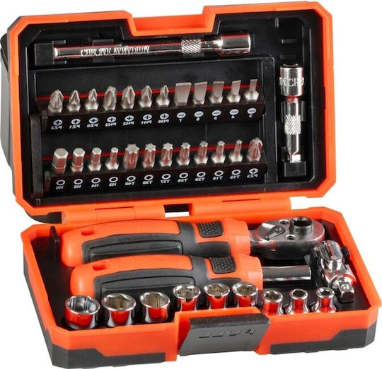 Mixed Set Screwdriver Ratchet Wrench 38 Pcs Bits Magnetic Adapters Cr-v In Plastic Carrying Case