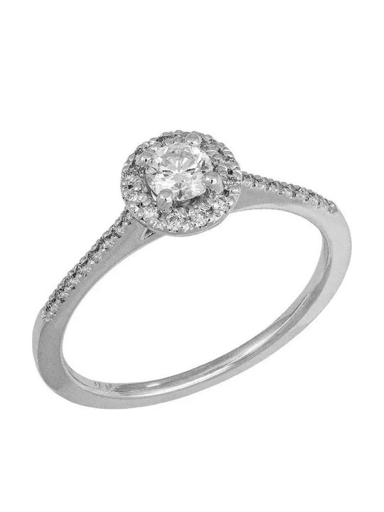 Single Stone Rosette Ring in 18K White Gold with Diamond