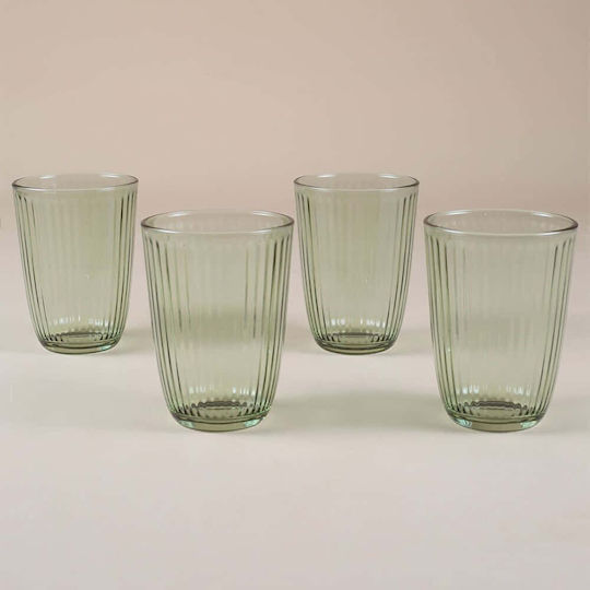 Hermia Set of Glass Water Glasses in Green Colour 395ml 4 Pieces