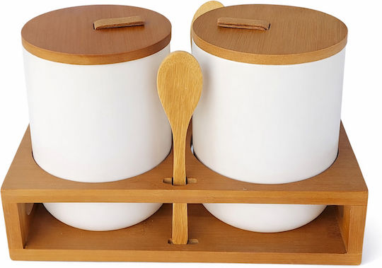 Set 2 Bucăți Vaze pentru Cafea / Zahăr cu Capac și Suport din Porțelan Maro 10.5x14.5cm 2 Bucăți
