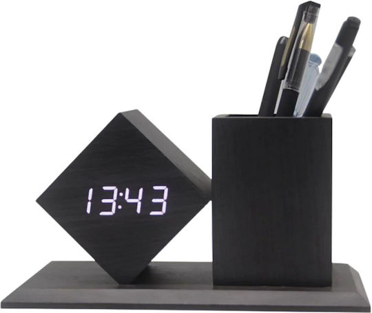 Uncle George Tabletop Digital Clock LED Wooden with Alarm Clock Black 01.06.04-0010-BLK
