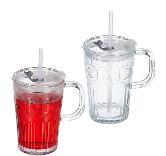 Relaxdays Set Pahare Cocteiluri Pentru Apă Din Sticlă Cu Pai 450ml 2 Bucăți