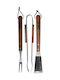 Set 3 Stainless Steel Grill Utensils Wooden Handle