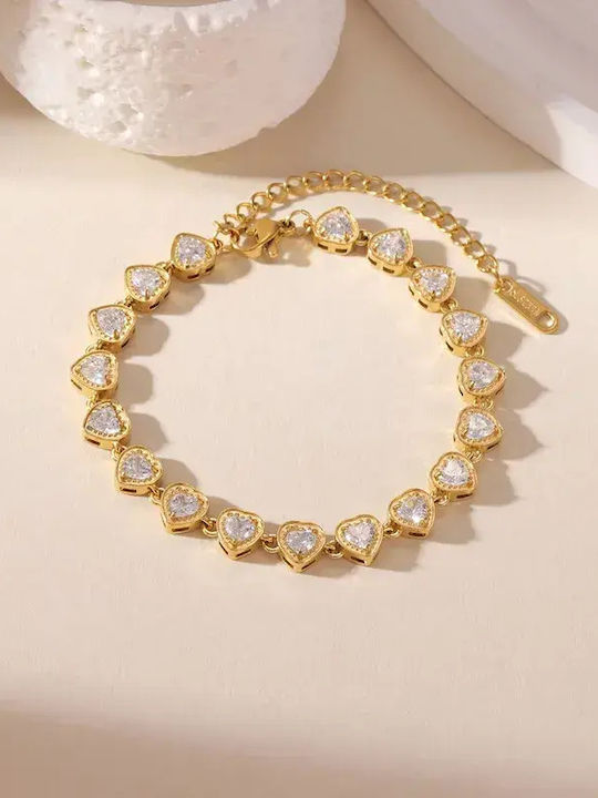 Women's Bracelet with Heart Design Made of Gold Plated Stainless Steel with Zircon