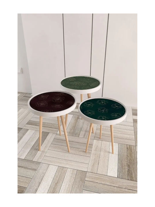 Set 3 Zigon Kaffeetische Roma Mit Blattmuster Mehrfarbig 38x38x52 cm