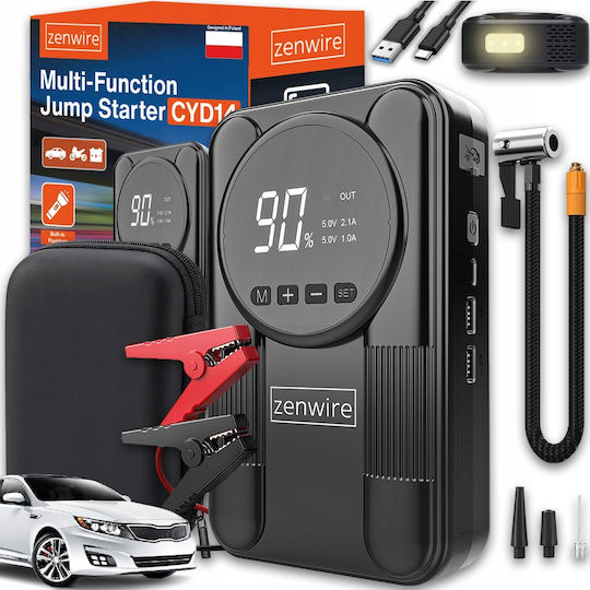 Zenwire Tragbarer Batterie-Starter Auto & Motorrad 2000A mit USB / Taschenlampe 12V