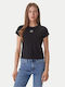 Women's Cotton Short Sleeve Black Blouse