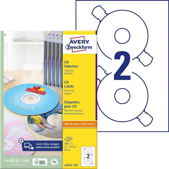 Avery Etichete Autoadezive A4 Rotunde 117mm