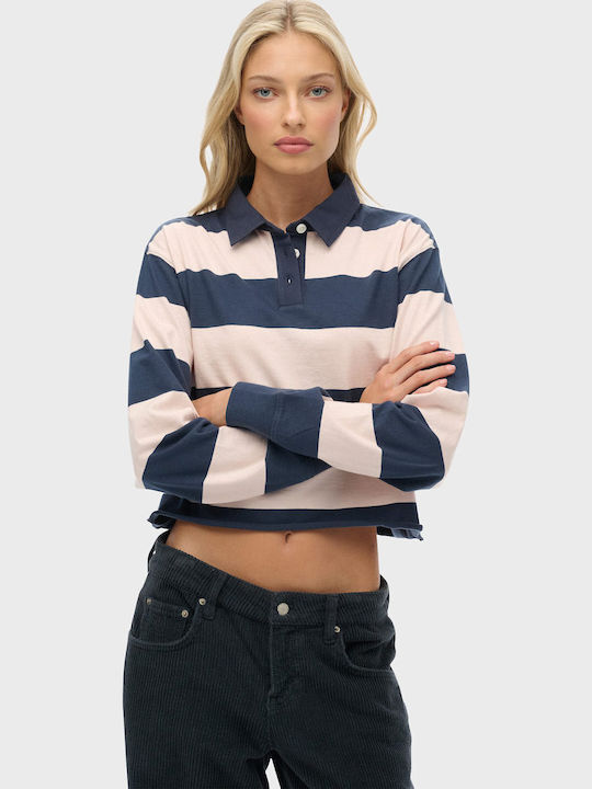 Superdry Women's Cotton Long Sleeve Striped Nav...