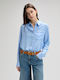 Long Sleeve Women's Linen Shirt Light Blue