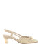 Leather Heels with Strap & Medium Ecru Heel