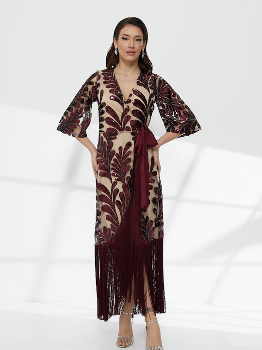 Maxi Evening Wrap Dress Burgundy