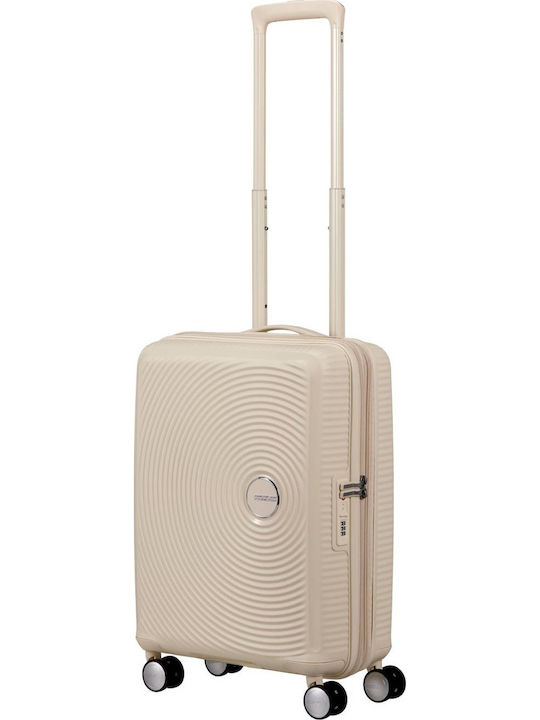 American Tourister Soundbox Cabin Hard Suitcase Coconut Sand with 4 Wheels Height 20cm