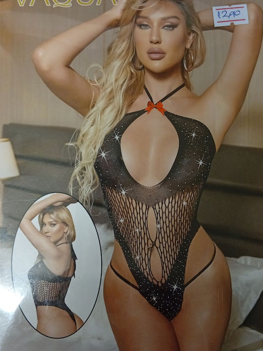 Vaqua Sexy Bodysuit Femei Plasă Polyester Negru