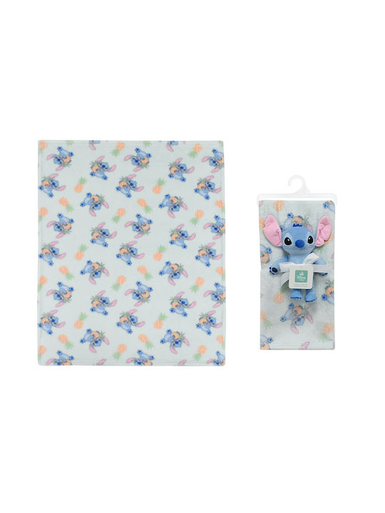 Disney Κουβέρτα Αγκαλιάς & Λίκνου Stitch Fleece Πράσινη με Ζωάκι 75x100εκ. 2τμχ