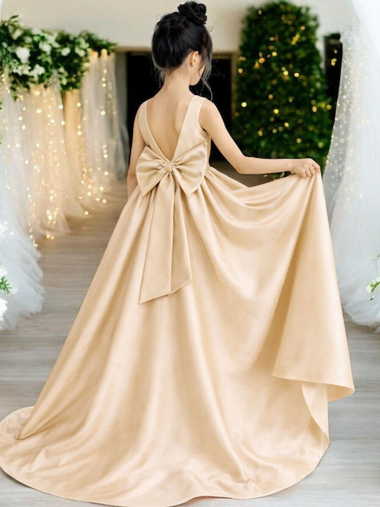 Mädchenkleid Ärmellos Satin Gold/Champagner