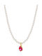Loisir Vergoldete Silber Halskette mit Perlen & Zirkon Fuchsia