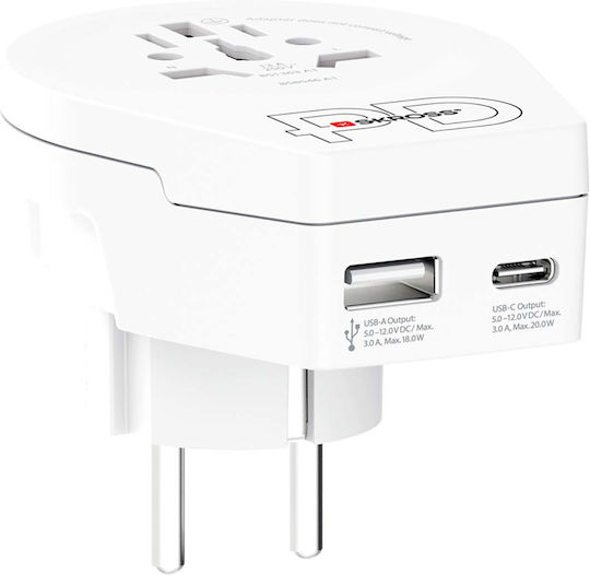 Skross Travel Charger Adapter Usb 18w Usb-c 20w Power Delivery Worldwide To Europe White