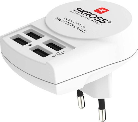 Skross Powerful Compact 4-port Usb-a Europe Charger Adapter White