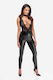 Noir Handmade Deep-v Catsuit Collar Pearl Chain