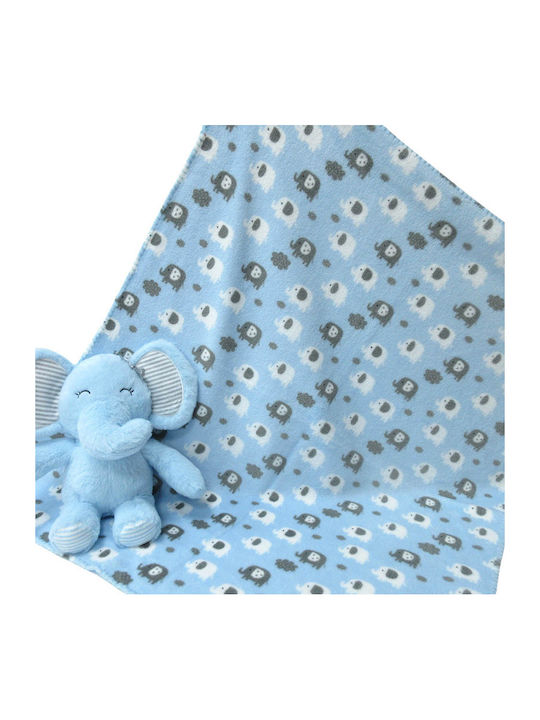 Viopros Nursery Swaddling Fleece Blue Blanket with Animal 3 Pieces