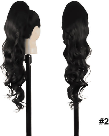 Postiche Ponytail Synthetic Hair Kanekalon High Quality Comb Nest Loose Curl Natural Black #2 71cm