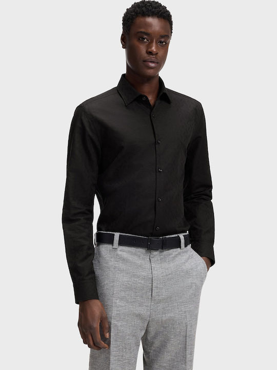 Kenno Long Sleeve Linen Shirt In Narrow Fit Black