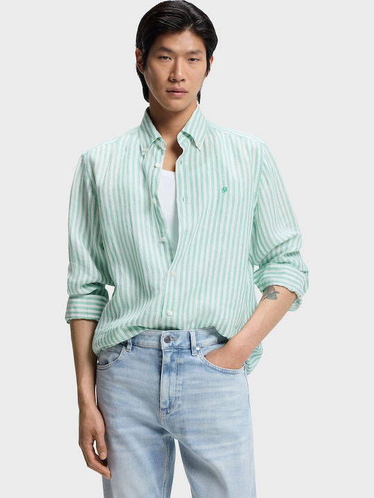 Boss Regular-fit Long Sleeve Linen Shirt Stripe...