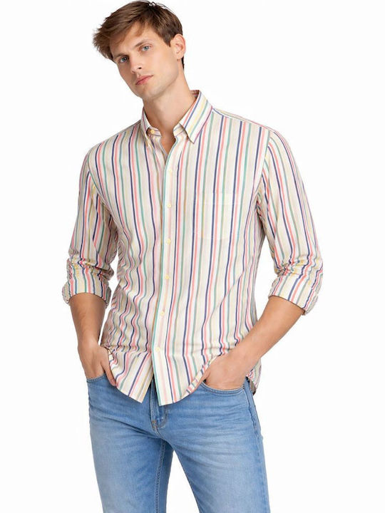 Long Sleeve Shirt in Regular Fit Striped Blue-Red