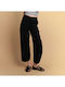 Women's Fabric Capri Trousers in Slim Fit Black