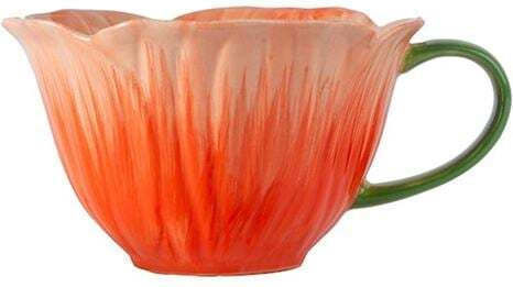 Poppy Ceramic Mug Orange With Green Handle 15x8 Cm