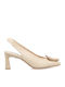 Leather Heels with Chunky Mid Heel Beige