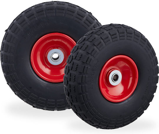 Relaxdays 2x Roți pentru Cărucior Cauciuc Solid Fără Pană 4.1/3.5-4" Ax 16 Mm Până La 150 Kg Negru-Roșu