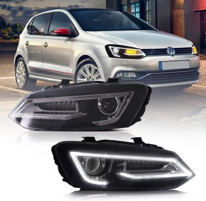 Φανάρια Εμπρός Led Vw Polo 2009-2017 Μαύρα Χωρίς Λάμπες D2s Σετ 2τμχ
