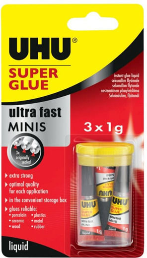 UHU Υγρή Κόλλα Στιγμής Super Glue Minis 1gr 3τμχ x (1 Συσκευασία) Διάφανη