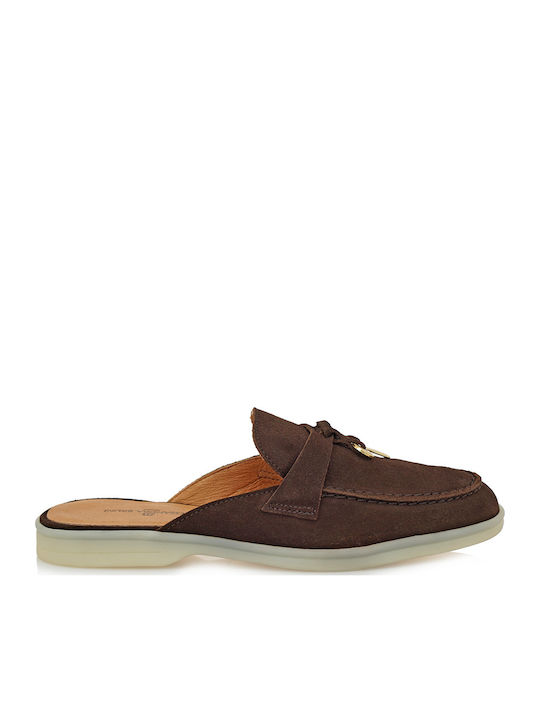 Flat Suede Mules σε Καφέ Χρώμα