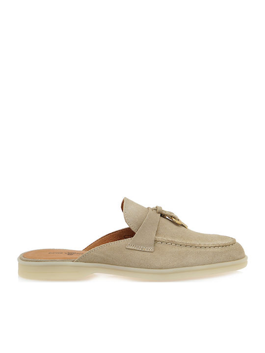 Flat Suede Mules In Beige Colour W480B8871585-4038 Beige Suede