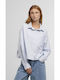 Long Sleeve Women's Cotton Shirt Lighthorizonblue/White Striped