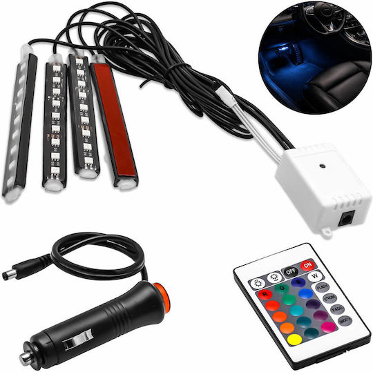 Decorative Led Rgb Interior Auto 12v 4 Benzi 4x9 Smd Funcție Muzicală Telecomandă Oem
